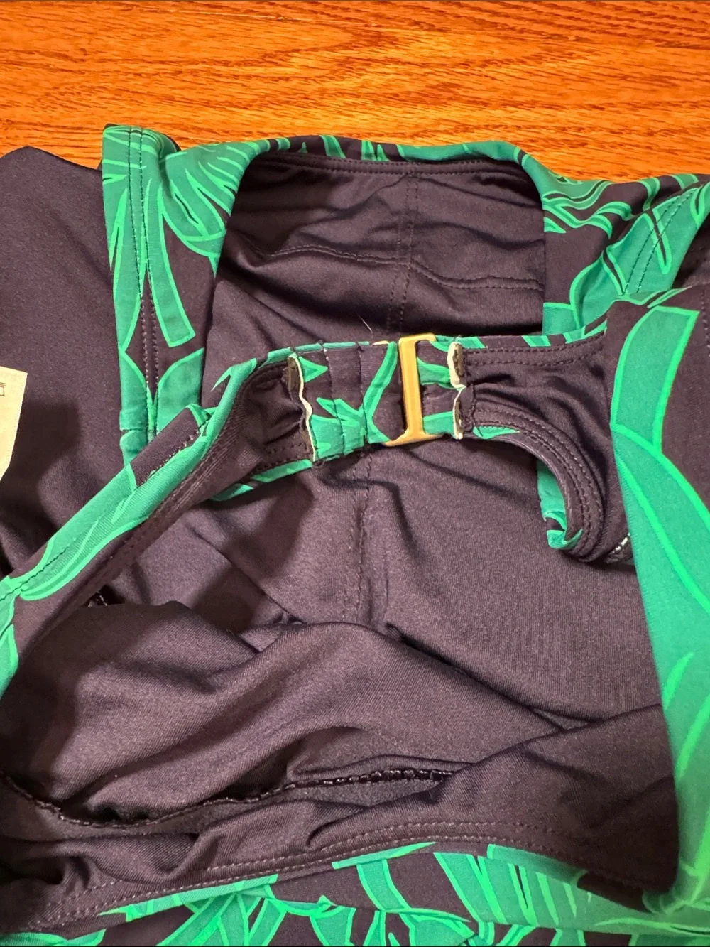 Land's End Tropical Leaf High Neck One-Piece Swimsuit - Medium (8-10)